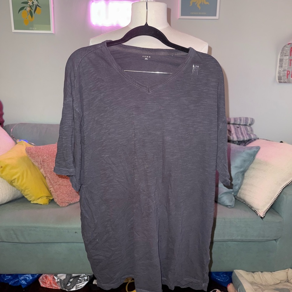 Gray V-Neck Short Sleeve Women's Top